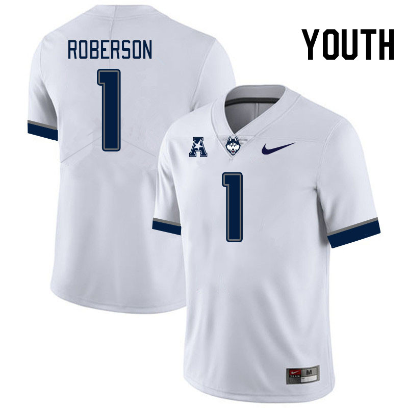 Youth #1 Ta'Quan Roberson Uconn Huskies College Football Jerseys Stitched-White